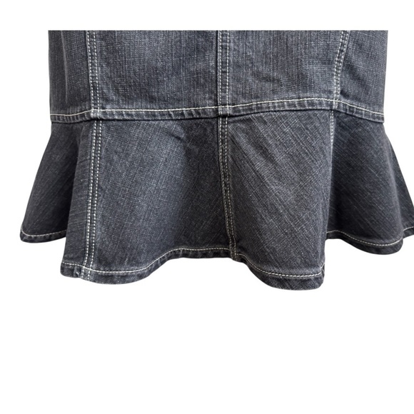 Vintage 1980 MOTTO black denim midi skirt trumpet flounce fit-n-flare women’s 12 - Picture 3 of 15